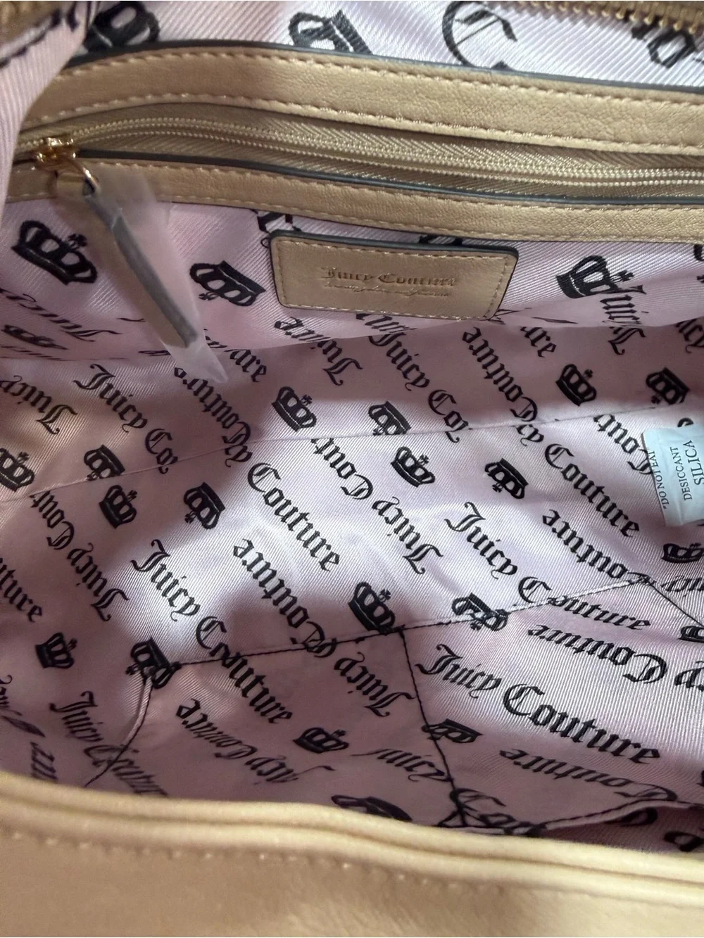 Juicy Couture Royal Crest Beige large Hobo Bag with Gold Chain